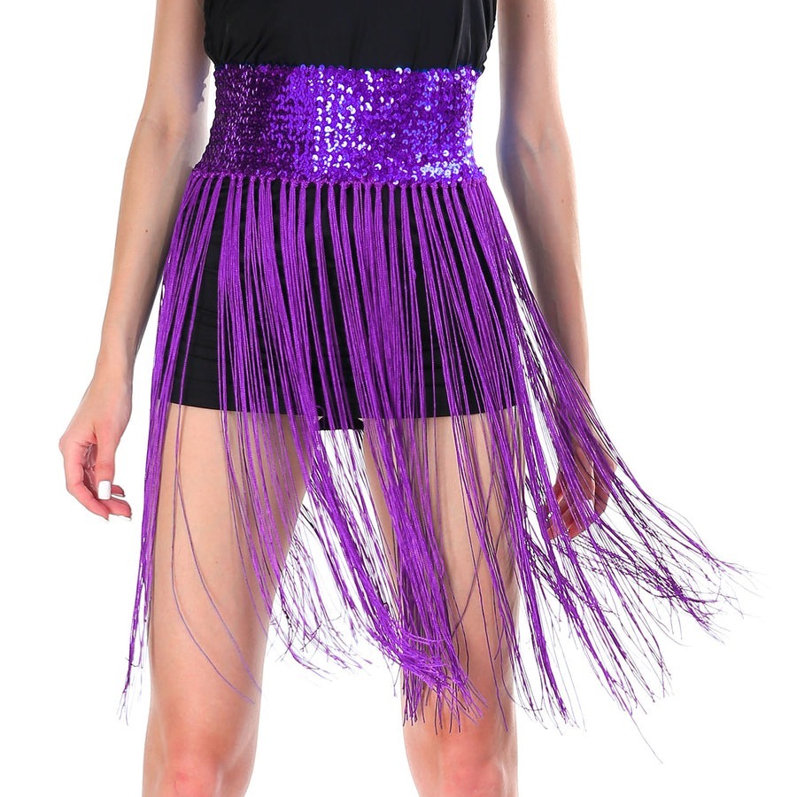 Womens Purple Sequin Belt w/ Fringe Skirt - Belly Dance Costume (Fancy Dress)