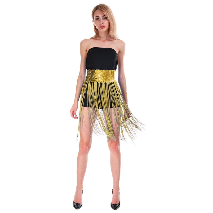 Sequin Belt w/Fringe Skirt 20s Flapper Dance Costume Party - Gold/Yellow