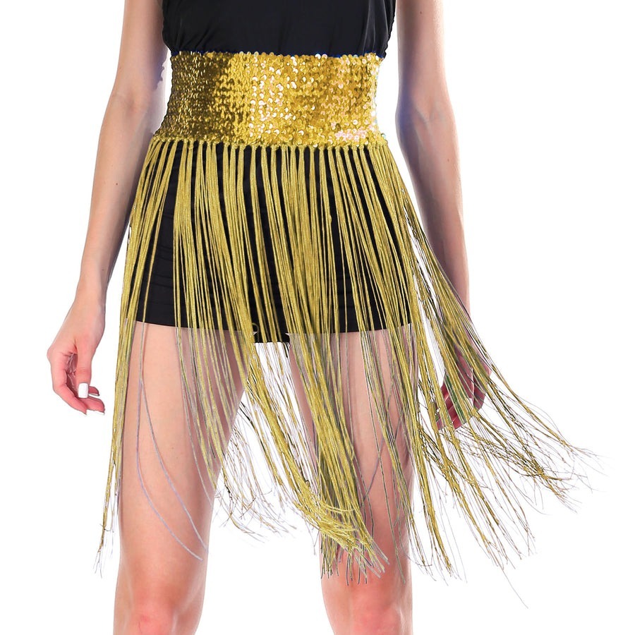 Sequin Belt w/Fringe Skirt 20s Flapper Dance Costume Party - Gold/Yellow