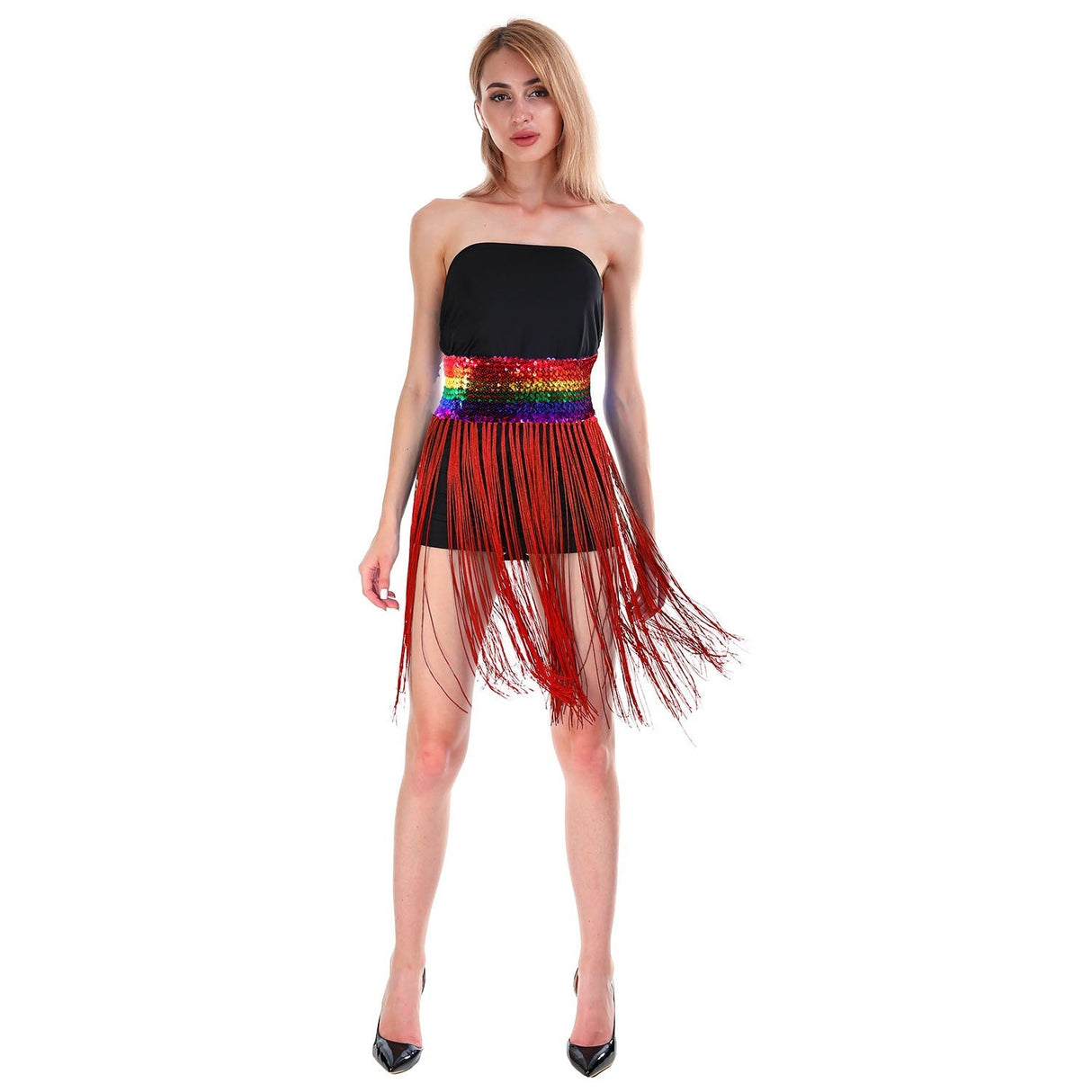 Sequin Belt w/Fringe Skirt 20s Flapper Dance Costume Party - Rainbow