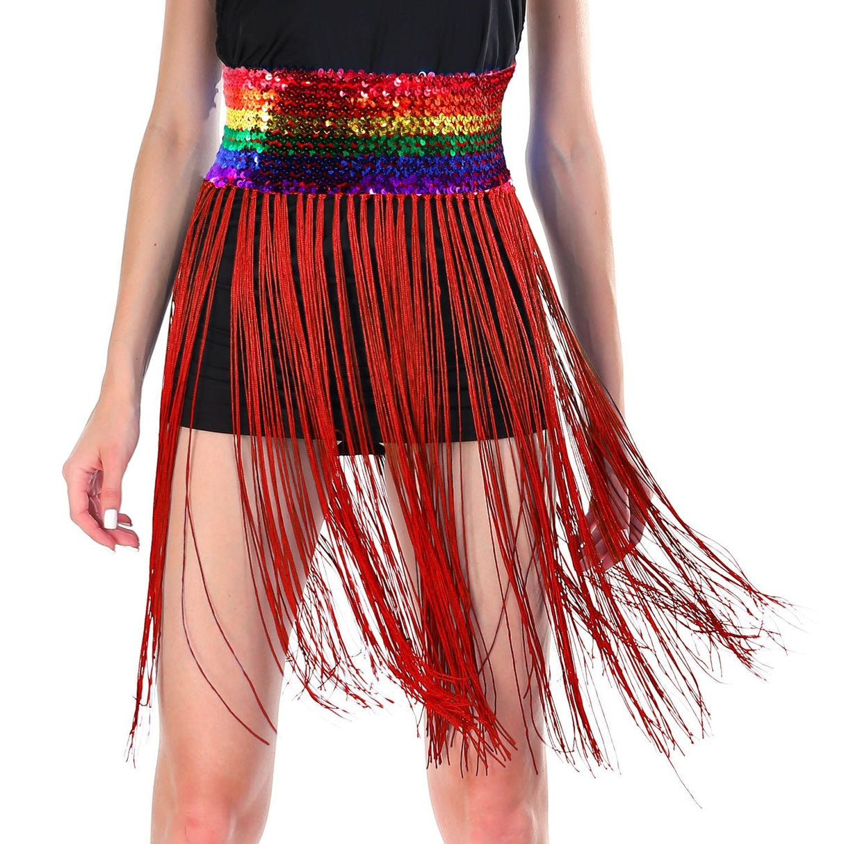 Sequin Belt w/Fringe Skirt 20s Flapper Dance Costume Party - Rainbow