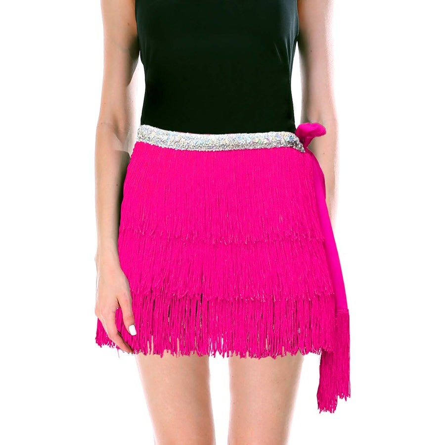 Adult Fringe Skirt Tassel Womens Dance Costume Party in Hot Pink