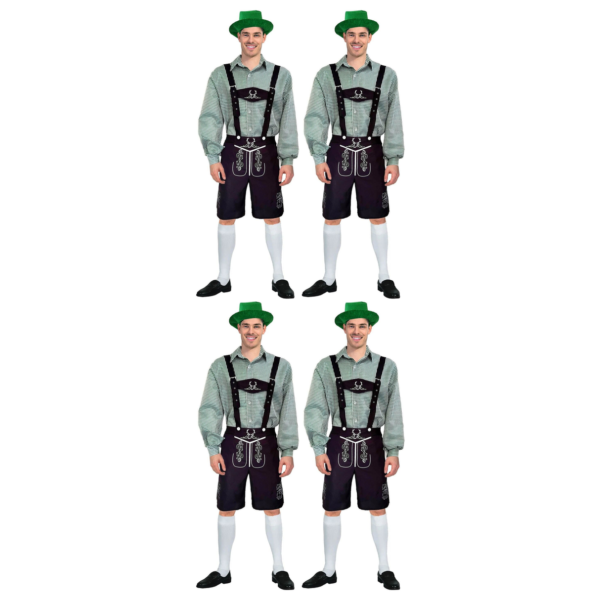 4x Adult Green Checkered Beer Man Costume Bulk Pack - Oktoberfest (Halloween & Fancy Dress)