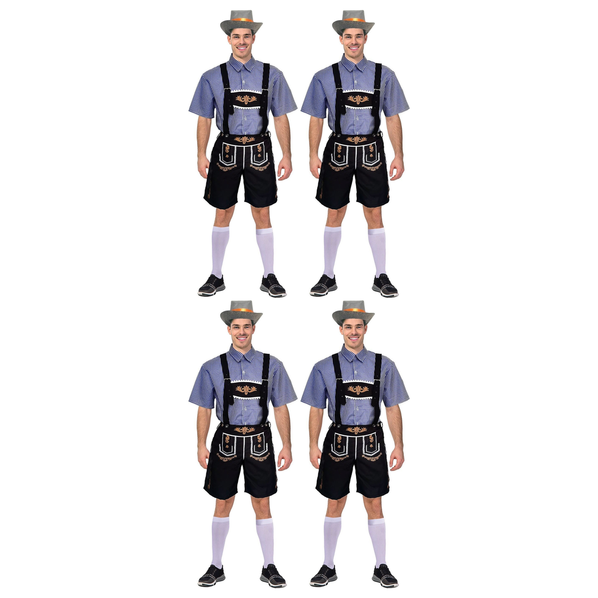 4x Adult Blue Checkered Beer Man Costume Bulk Pack - Oktoberfest (Halloween & Fancy Dress)
