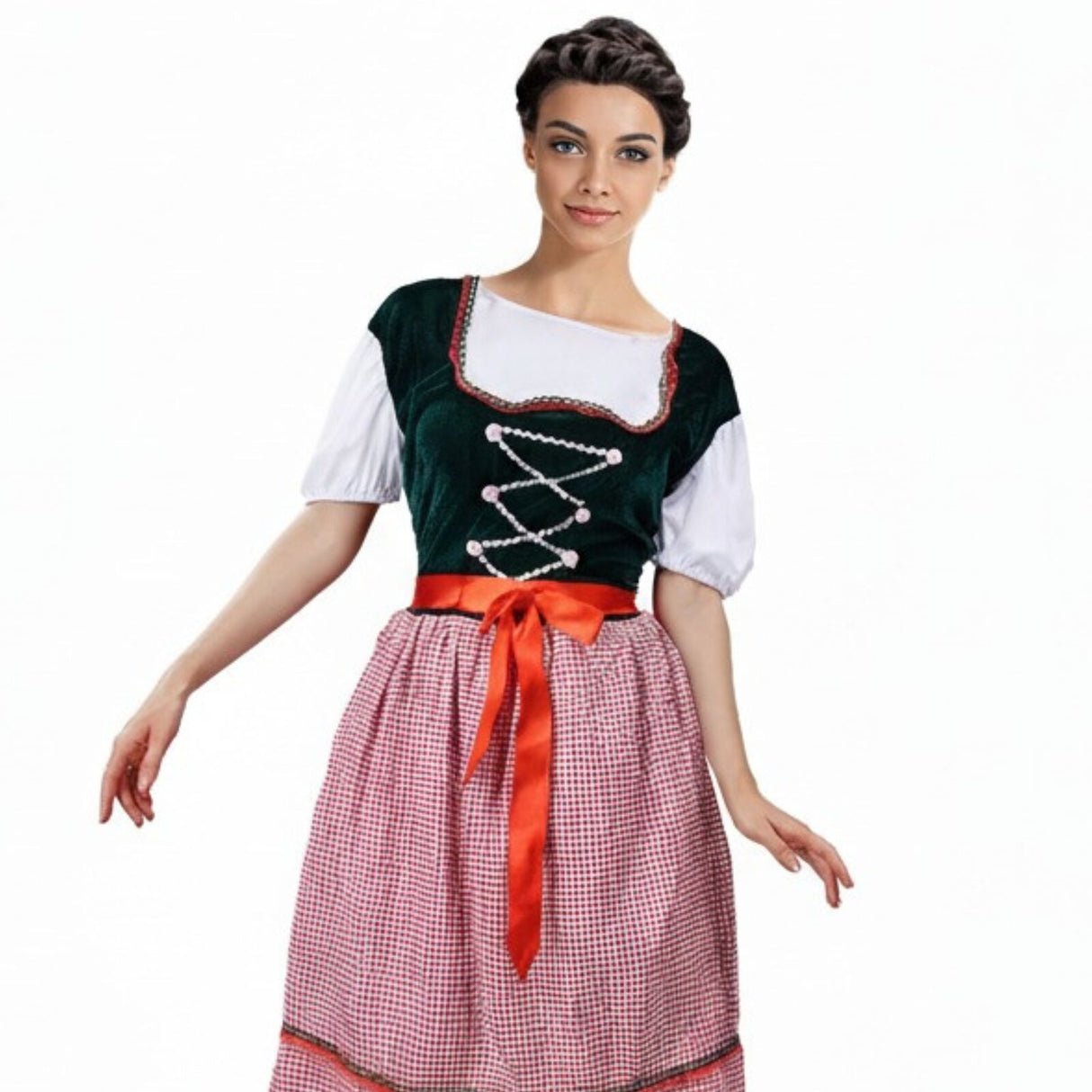 Adult Beer Garden Maid Womens German Heidi Bavarian Oktoberfest Costume in Red