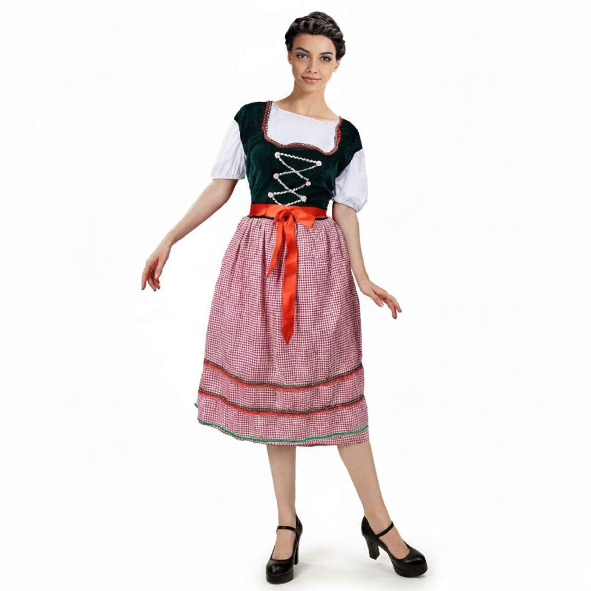 Adult Red German Beer Garden Maid Costume - Oktoberfest Heidi/Bavarian (Halloween & Fancy Dress)