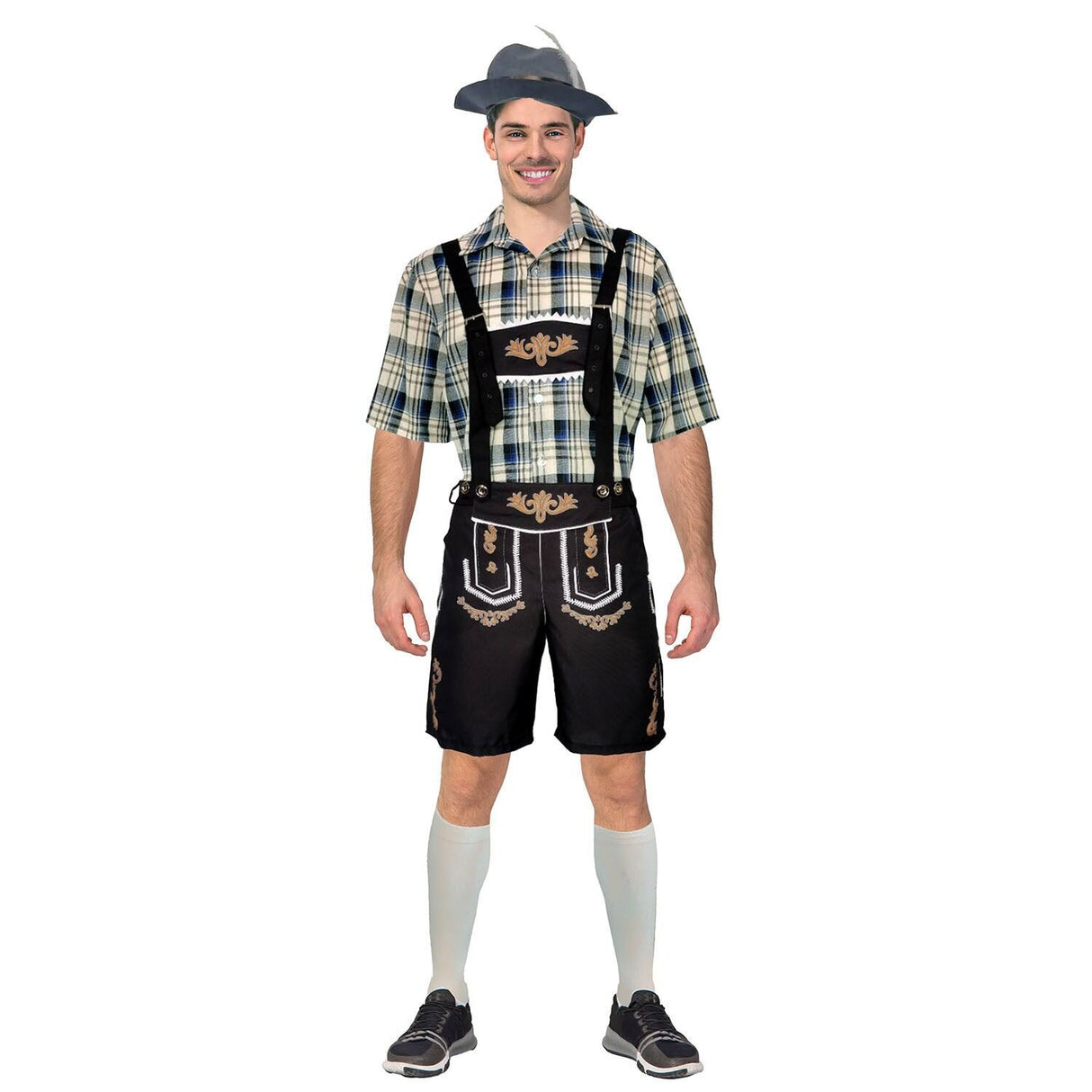 Adult Blue Cream Checkered Beer Man Oktoberfest Costume Halloween Fancy Dress