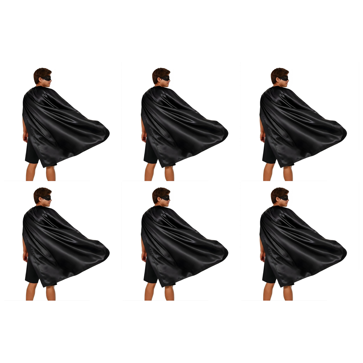 6x Long Black Cape Bulk Pack - Vampire Cloak/Adults Superhero Costume for Halloween/Fancy Dress Party