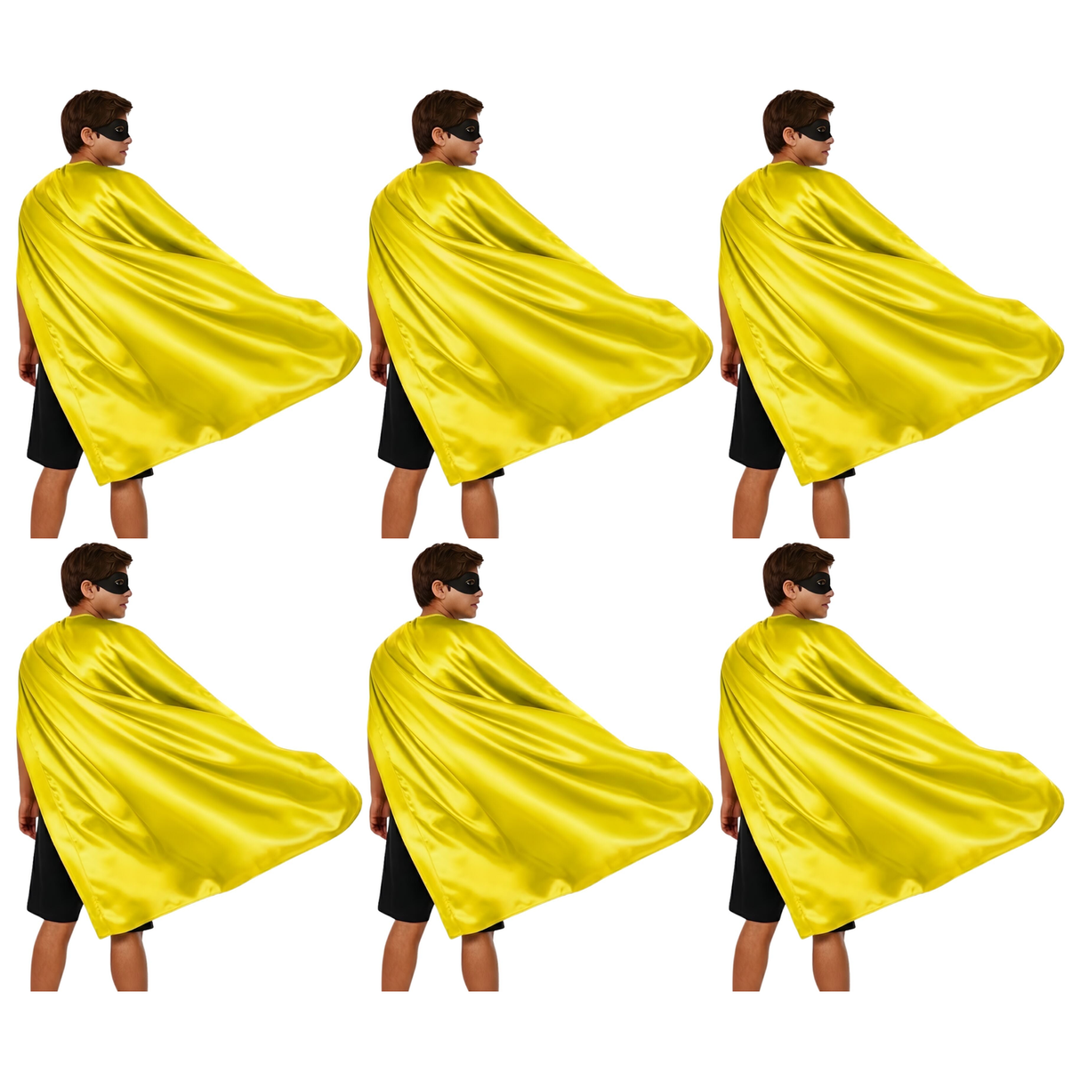 6x Long Yellow Cape Bulk Pack - Vampire Cloak/Adults Superhero Costume for Halloween/Fancy Dress Party