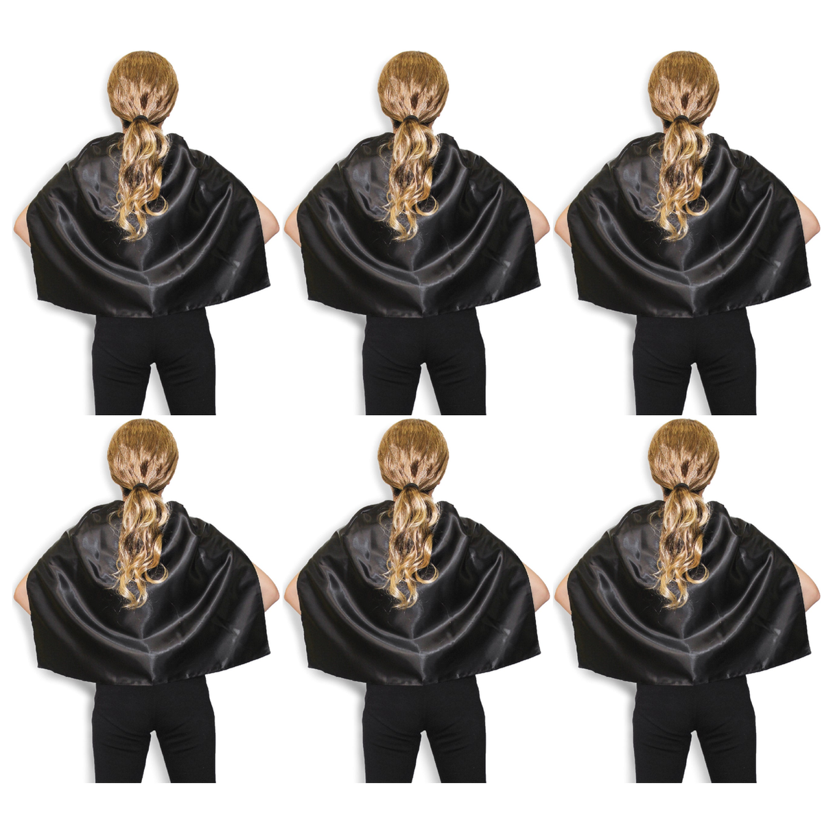6x Short Black Cape Bulk Pack - Vampire Cloak/Kids Superhero Costume for Halloween/Fancy Dress Party