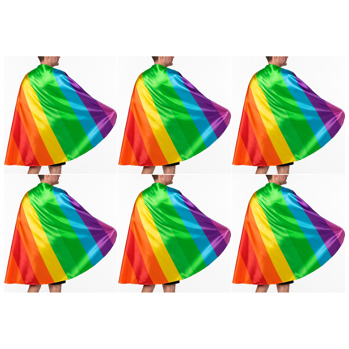 6x Adult Rainbow Cape Bulk Pack - Deluxe Gay Pride Costume/LGBT Fancy Dress Party