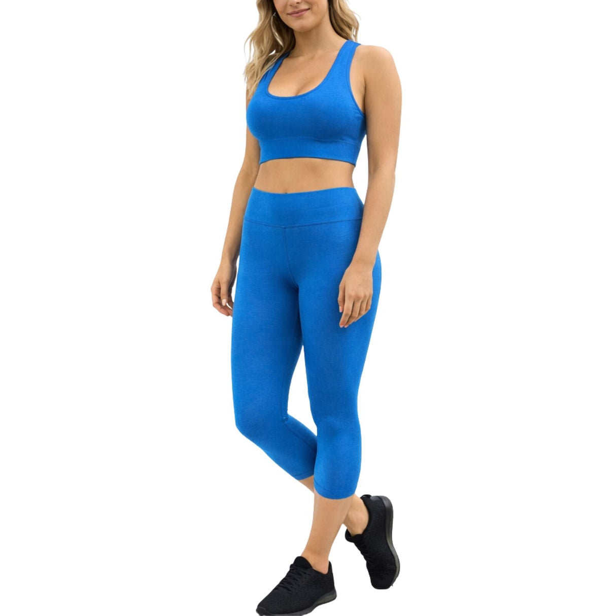 Womens Blue Crop Top and Leggings Set - Stretch (Gym/Yoga)