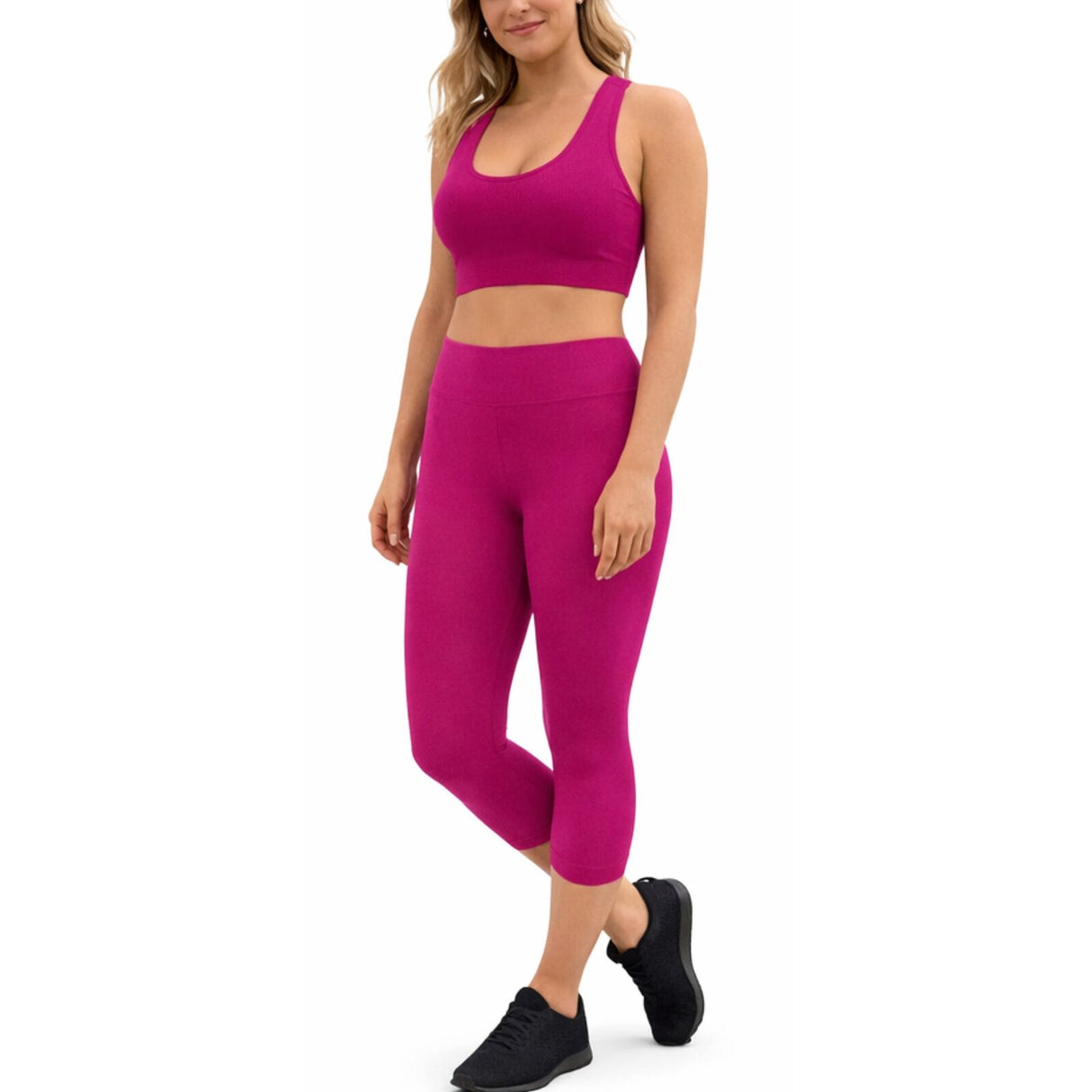 Womens Hot Pink Crop Top and Leggings Set - Stretch (Gym/Yoga)