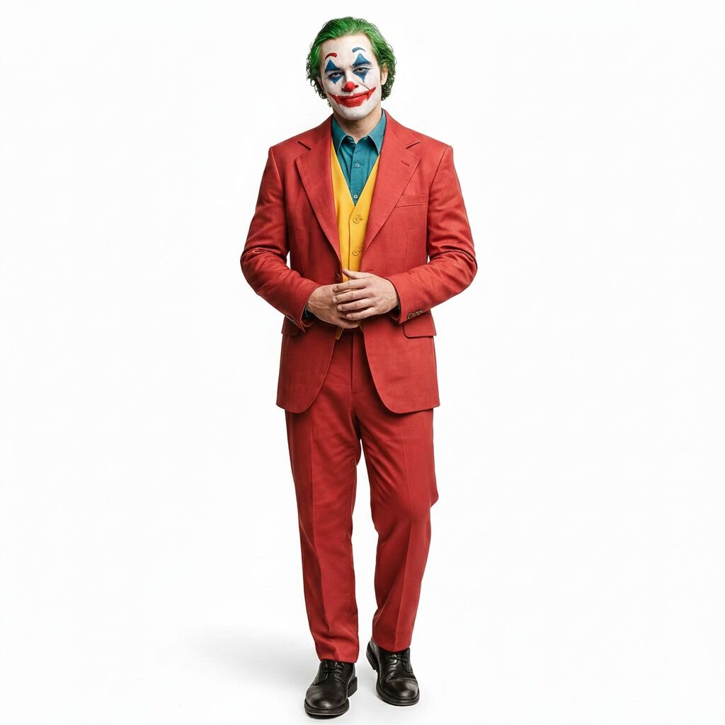 Adult Mens Halloween Maroon Clown Costume Joker Creepy Evil Jester - S/M (Heights 165cm-175cm)