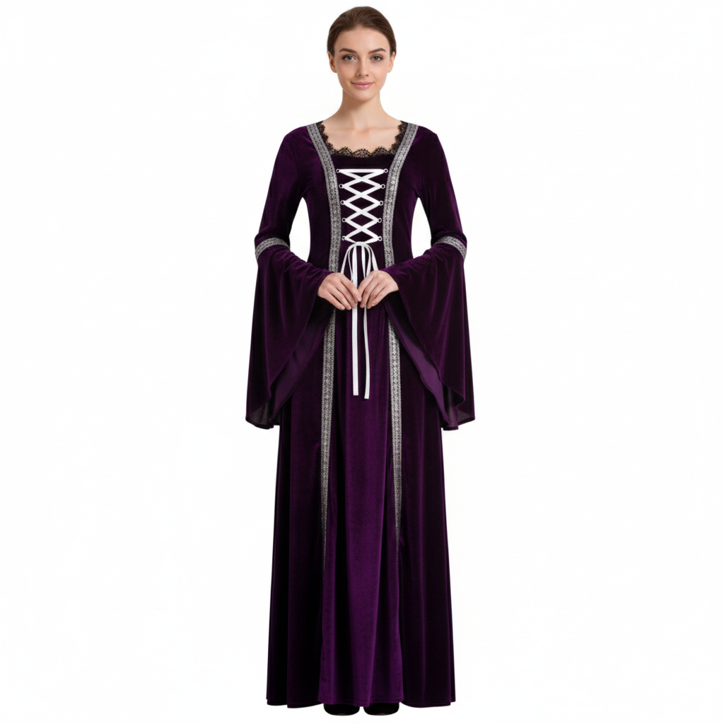 Womens Medieval Gothic Renaissance Costume Halloween Costume Party Robe - Purple