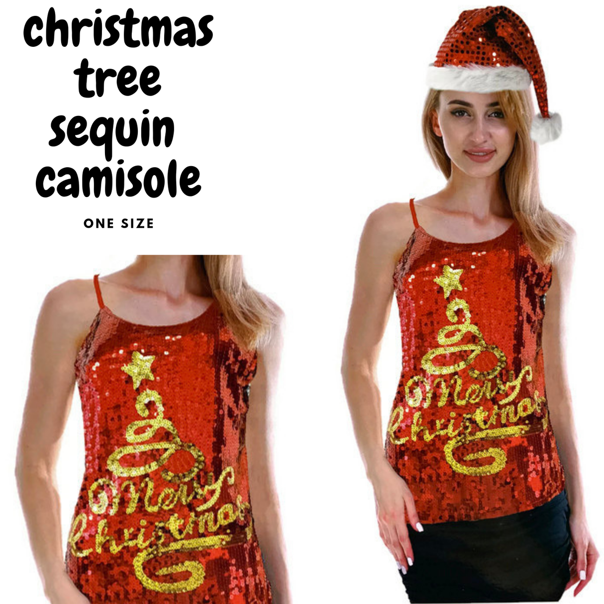 Womens Merry Christmas Tree Sequin Singlet/Cami Costume - (Xmas Party)
