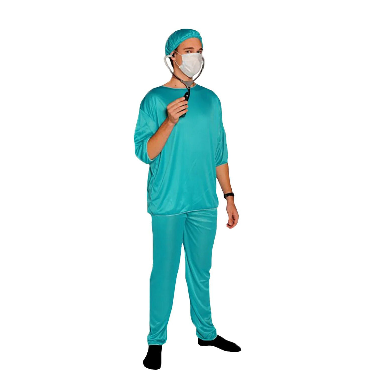 Doctor Scrubs Mens Costume with Surgical Face Mask Hospital Halloween Dress Up