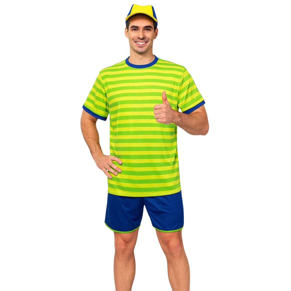 Adult 90s Teenager Costume Hat Striped Top Shorts Halloween Fancy Dress Up