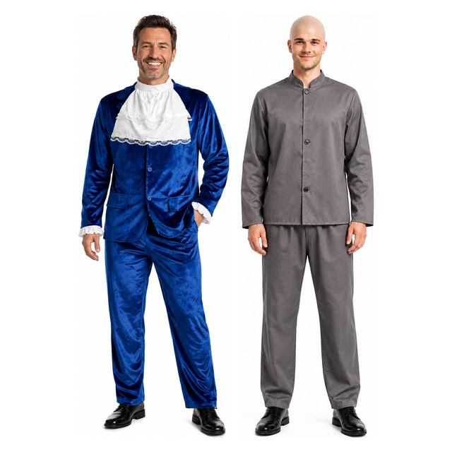 Mojo Man & Dr. Evil Couples Costume Set - 60s Spy Movie Halloween Fancy Dress