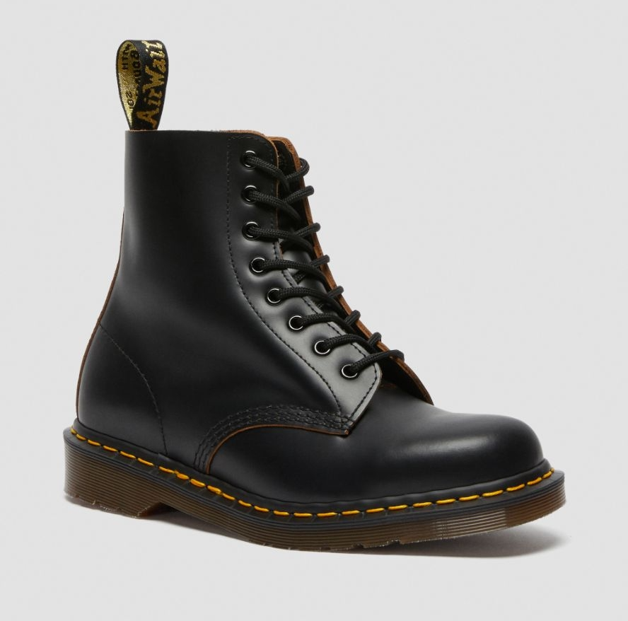Dr. Martens Vintage 1460 8 Eye Leather Boots Black Quilon Shoes - Made in England