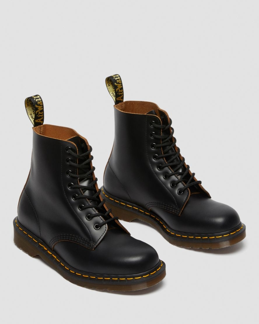 Dr. Martens Vintage 1460 8 Eye Leather Boots Black Quilon Shoes - Made in England