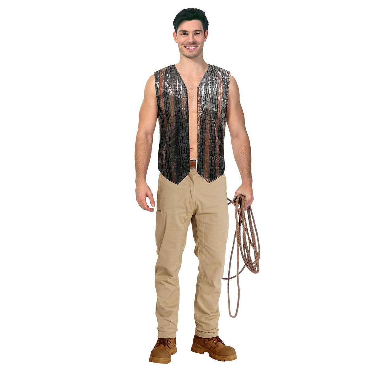 Adult Crocodile Vest Brown Faux Croc Skin Outback Explorer Halloween Costume