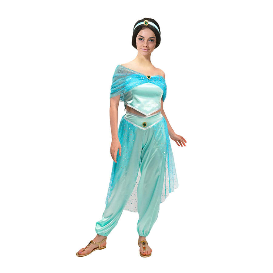 Adult Jasmine Princess Genie Costume - Arabian Belly Dancer (Halloween & Fancy Dress)
