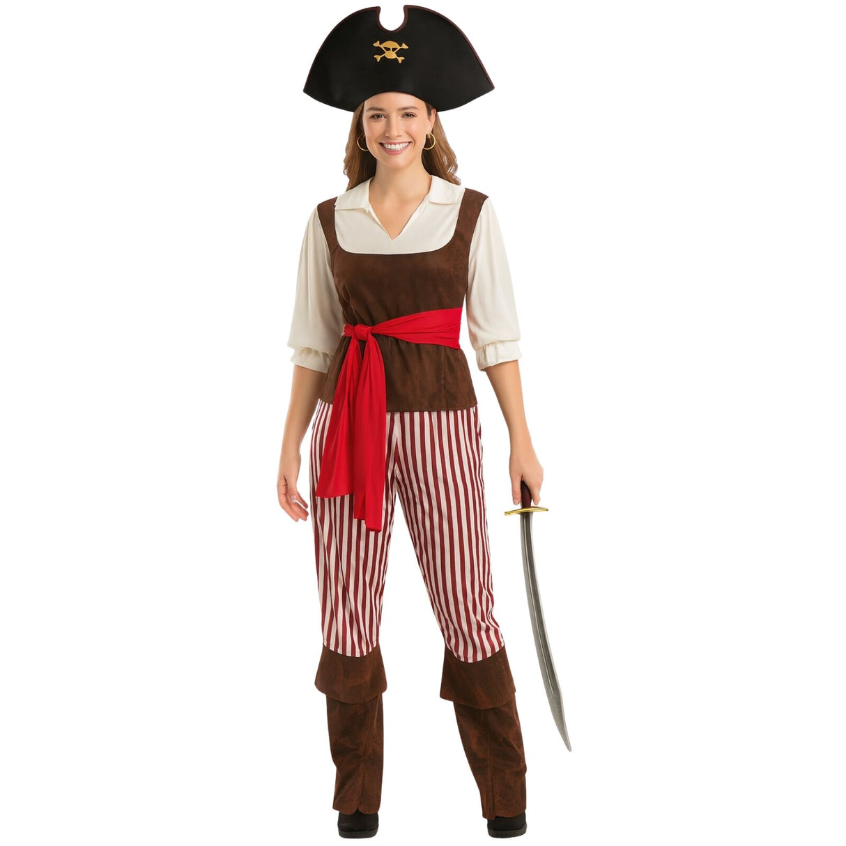 Womens Pirate Caribbean Wench Lass Fancy Dress Up Halloween Adult Costume