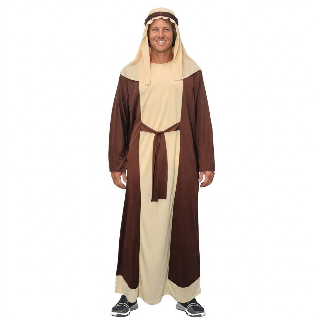 Adult Shepherd Costume - Nativity Robe, Headpiece & Belt Set (S/M & L/XL)