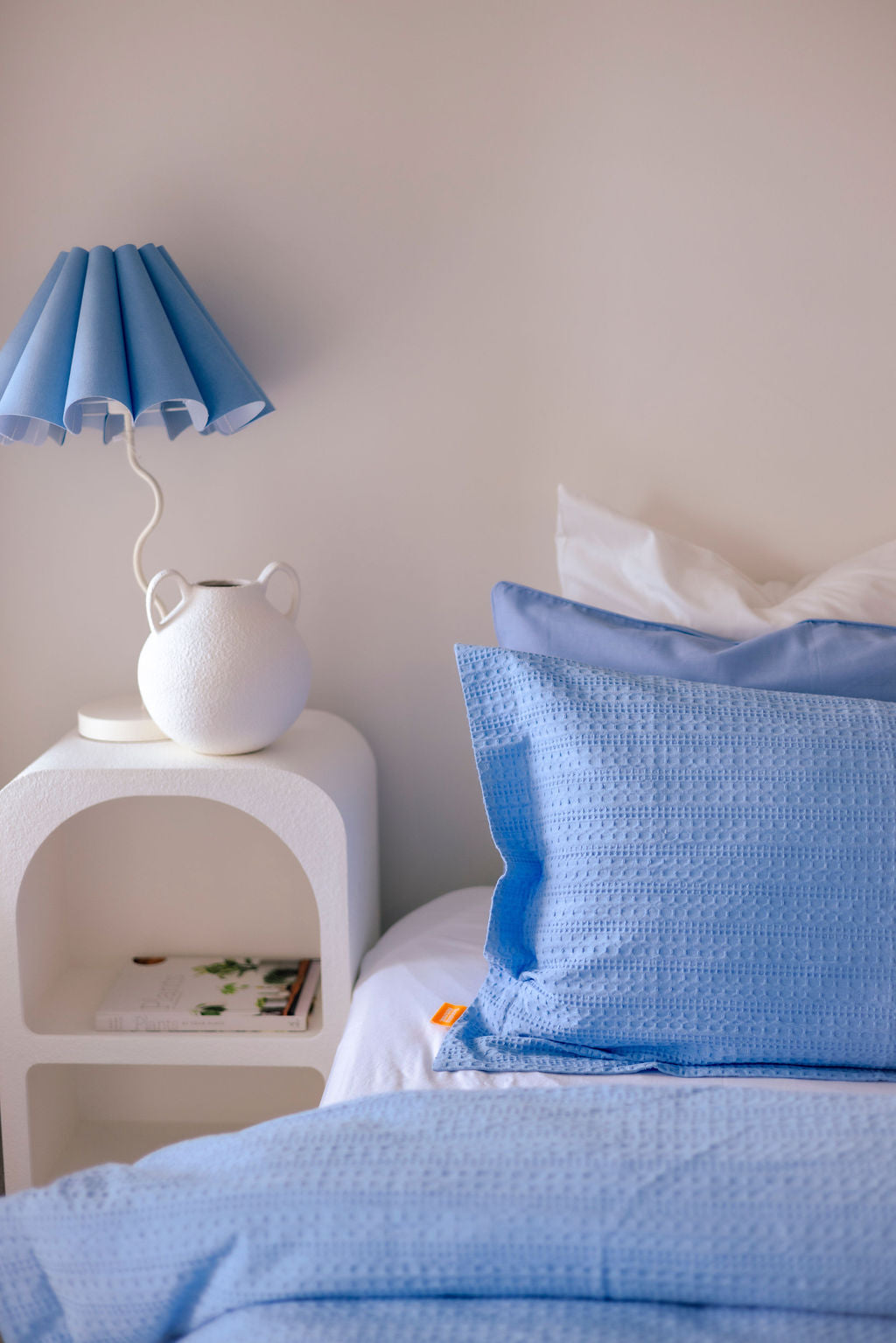 100% Cotton Jacquard Waffle Duvet Quilt Cover Set w/ Pillow Cases - Blue Bell