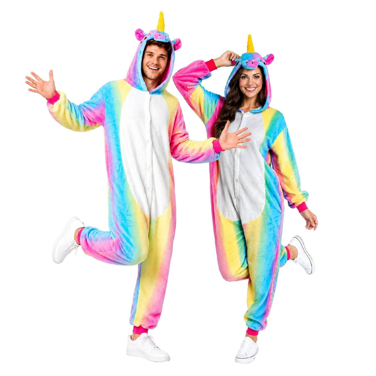 Rainbow Unicorn Couples Costume Set - 2x Adult Kigurumi Onesies (Halloween & Fancy Dress)