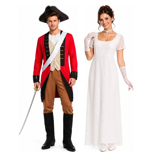 Redcoat Soldier & Regency Lady Couples Costume Set - His & Hers 1800s Halloween Fancy Dress