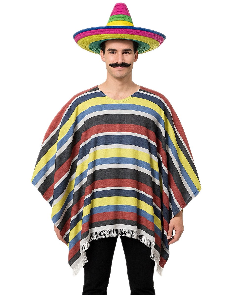 Mens Lightweight Mexican Poncho Costume - Wild West/Cowboy Bandit (Halloween & Fancy Dress)