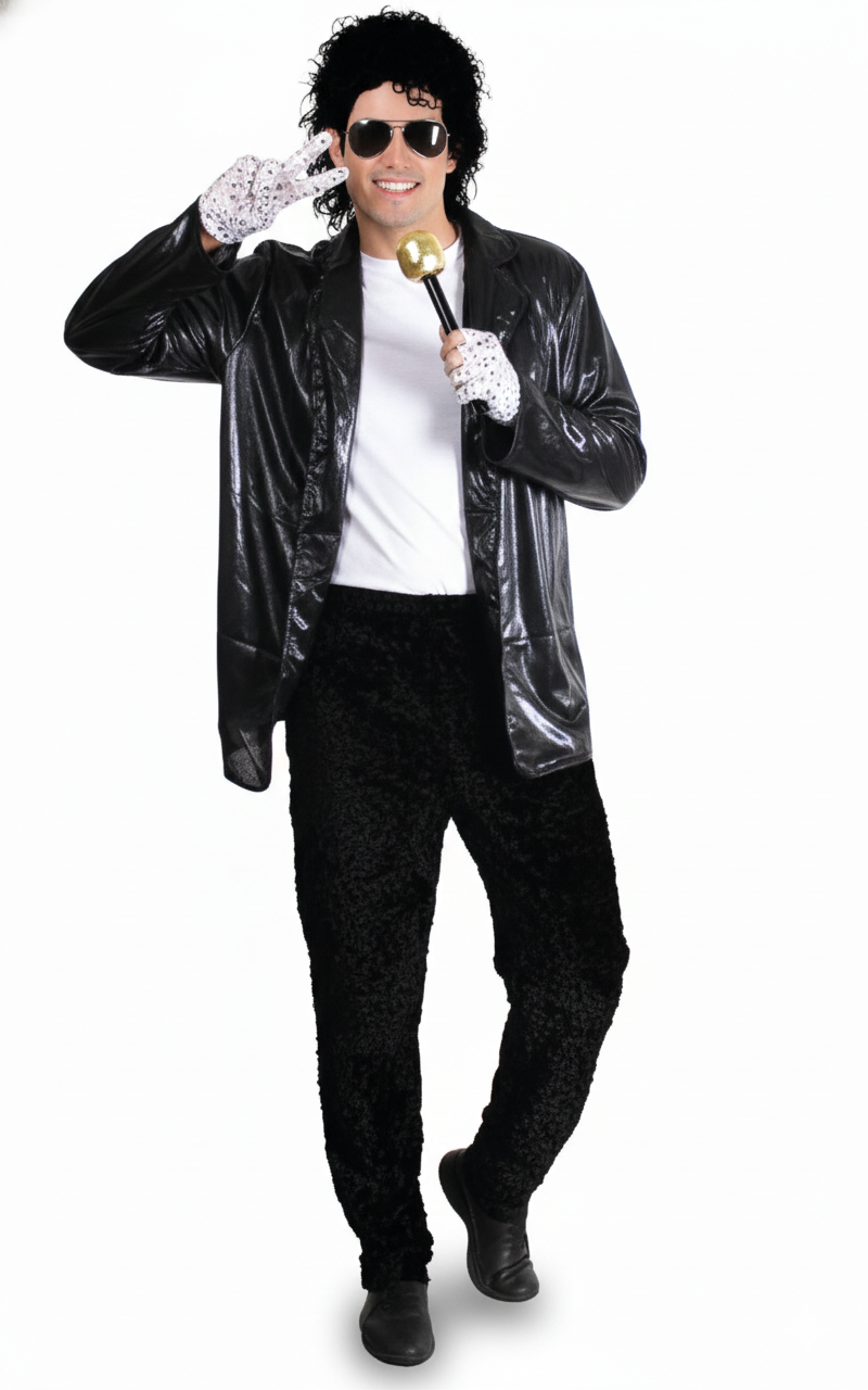 Adult Michael Mens Pop Star Costume Thriller Halloween - Black