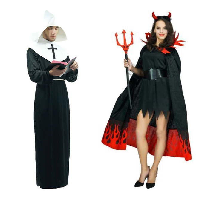 Nun & Devil Couples Costume Set - Saints & Sinners Halloween Fancy Dress