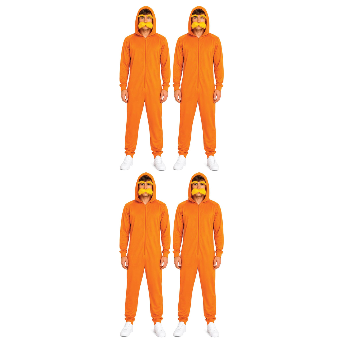 4x Adult Orange Hooded Jumpsuit Group Costume Bulk Pack - Book Week, Halloween Party & Fancy Dress Outfit
