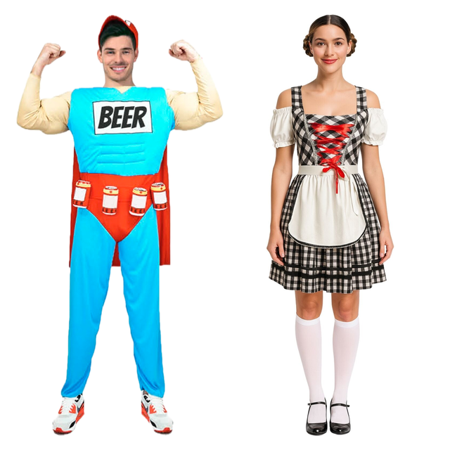 Duff Man & Beer Girl Couples Costume Set - His & Hers Oktoberfest Halloween Fancy Dress