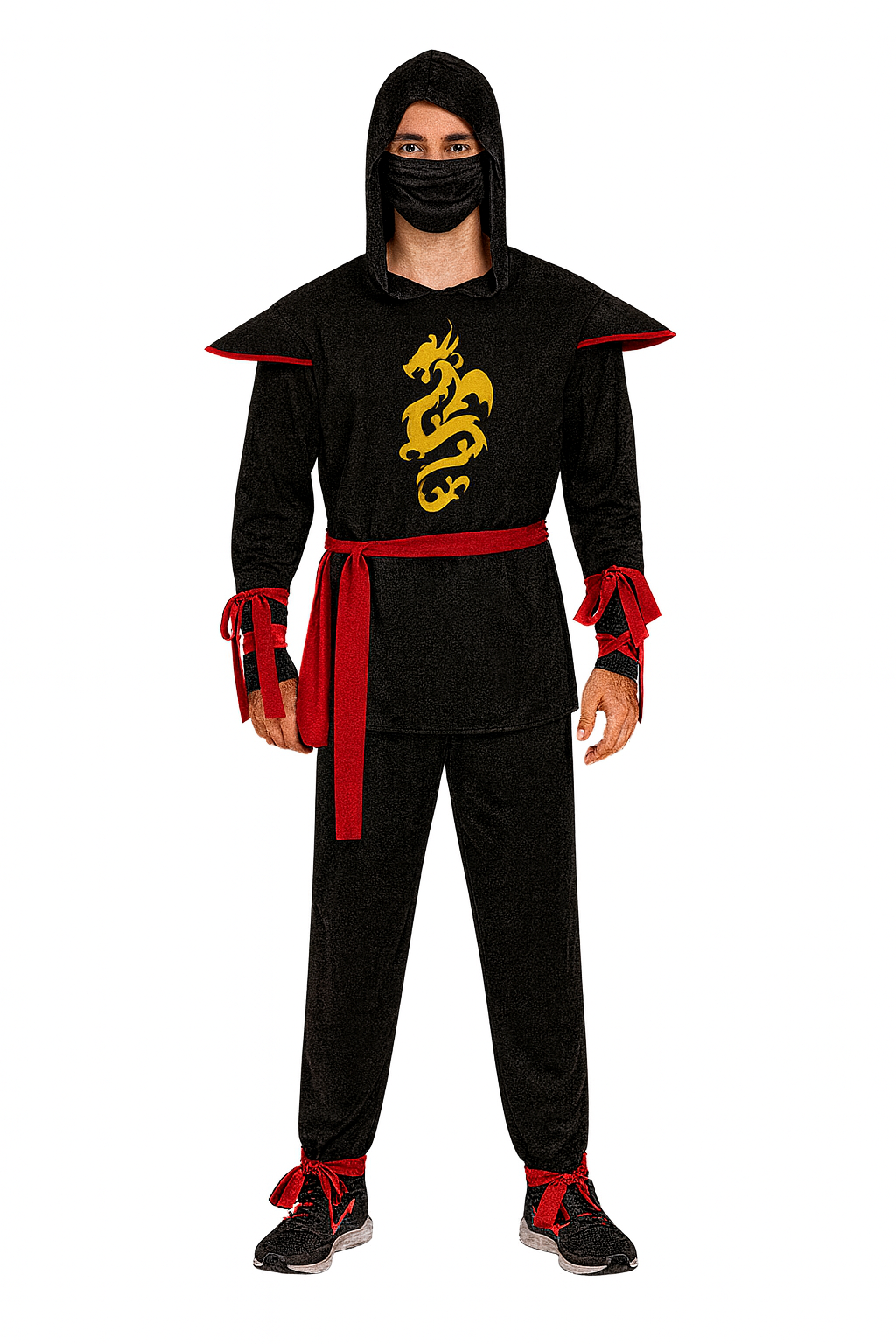 Adult Ninja Man Japanese Warrior Halloween Costume Cosplay Outfit in Black