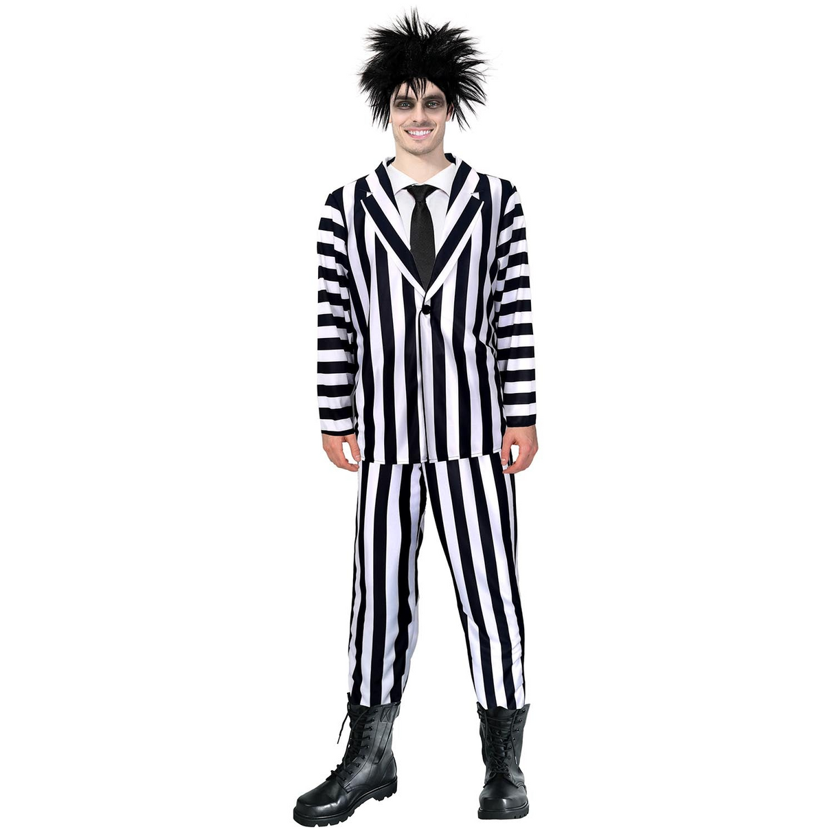 Mens Adult Beetlejuice Exorcist Stripe Suit Party Costume Halloween Tim Burton