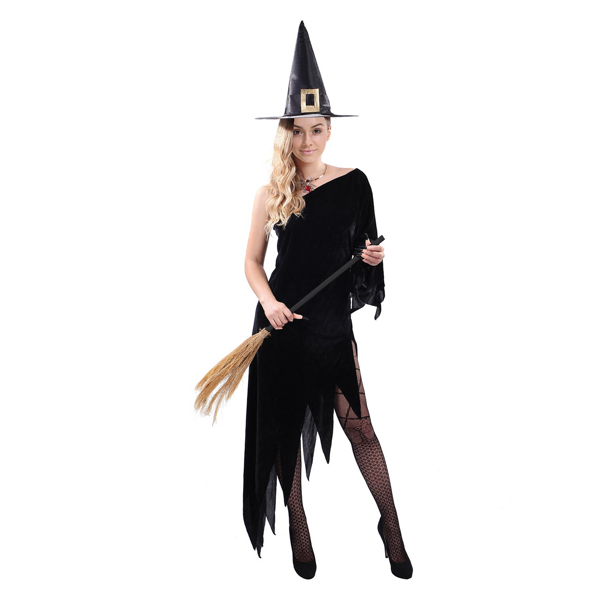 Womens Adult Witch Costume Halloween Party Vampire Dress - Black