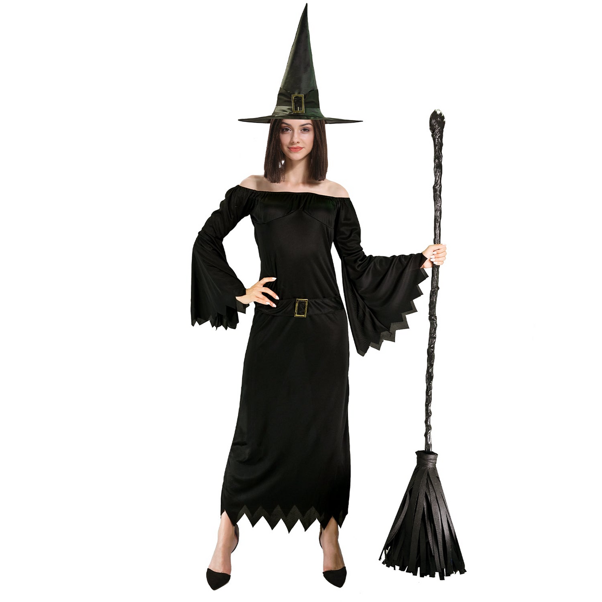 Adult Elegant Wicked Witch Costume Halloween Party Gothic Vampire - Black