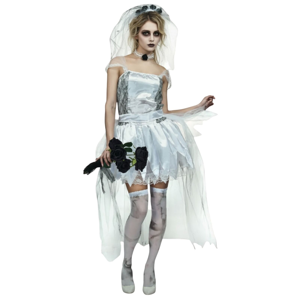 Adult Ghost Zombie Corpse Bride Fancy Dress Up Halloween Book Week Costume - M/L (Height 165-175cm)