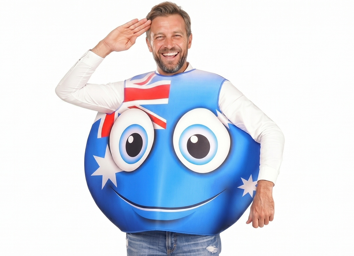 3x Adult Australian Smile Costume - Australia Day Tunic w/ Flag & Smiley Face