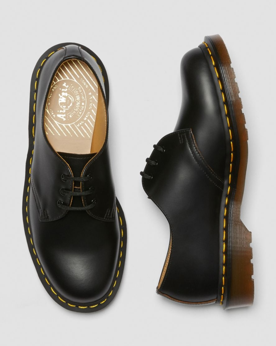 Dr. Martens Vintage 1461 3 Eye Leather Shoes Black Quilon - Made in England