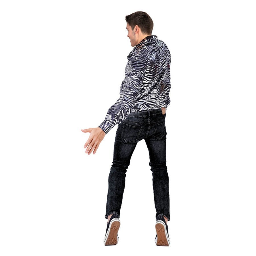 Mens Silver Deluxe Disco Tiger Print Shirt Costume - 70s Party (Halloween & Fancy Dress)