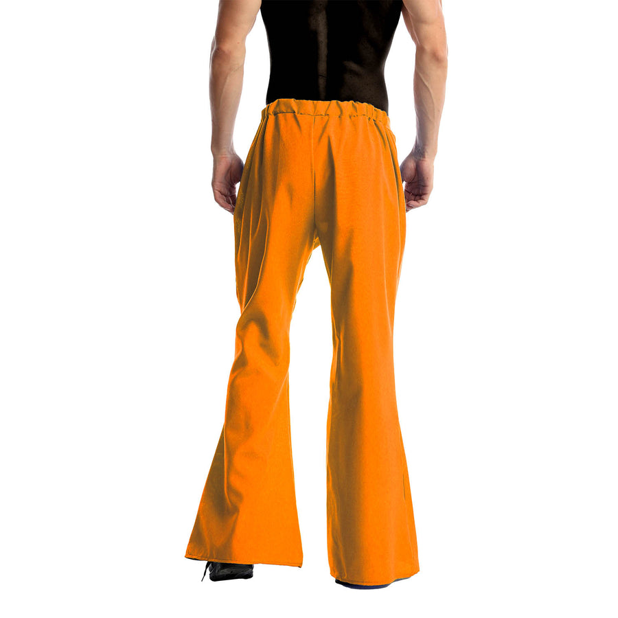 Mens 70s Retro Disco Flare Pants/Trousers - Orange (Dance Costume for Halloween & Fancy Dress Party)