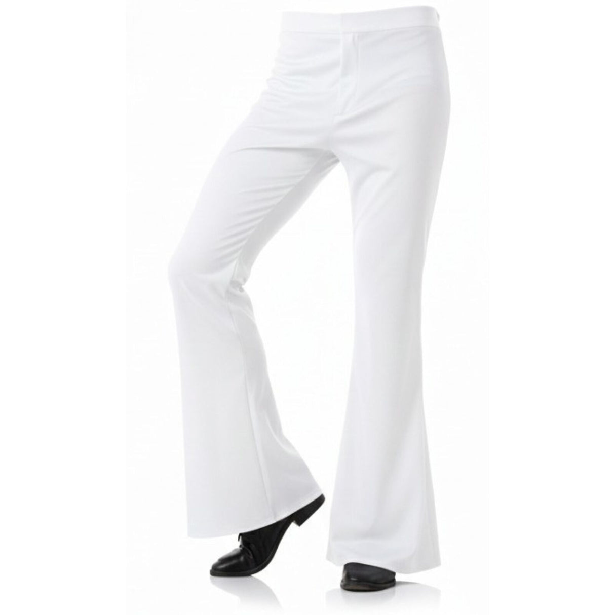 Mens 70s Retro Disco Flare Pants/Trousers - White (Dance Costume for Halloween & Fancy Dress Party)