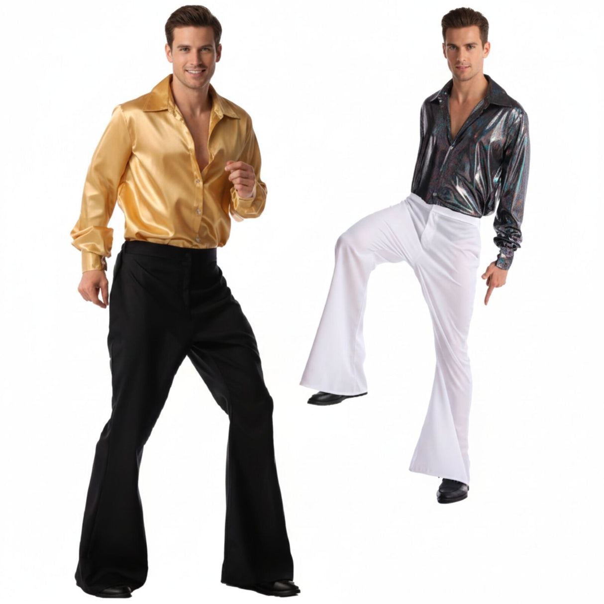 Mens 70s Deluxe Retro Disco Flare Trousers Pants Costume Dancer Dance - White