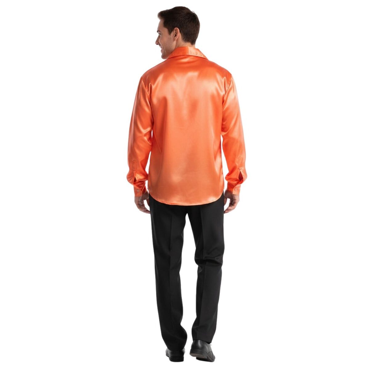 Mens 70s Deluxe Disco Shirt Costume Dance Groovy Dancer Long Sleeve - Orange