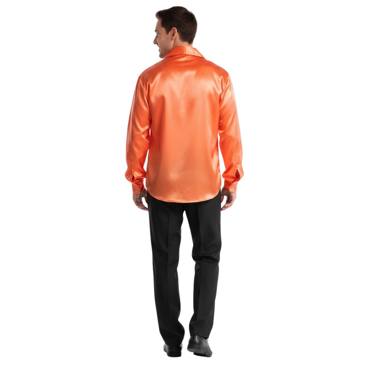 Mens Orange 70s Deluxe Disco Shirt Costume - Groovy Dancer Long Sleeve (Halloween & Fancy Dress)